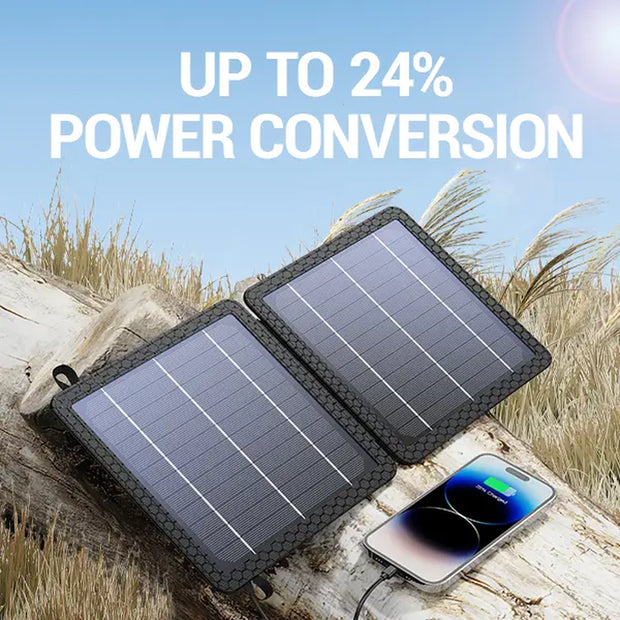 10W Solar Panel Portable Solar Charger(5V/2A Max), Waterproof IP65 Foldable Solar Panel with Dual Smart USB Output Compatible with Iphone Xs/X/8/7, Ipad, Samsung for Outdoor Hiking Camping Backpacking Smartphone Cellphone